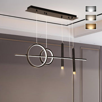 Geometric Dimmable Kitchen Island Light Metal Pendant Light in Black